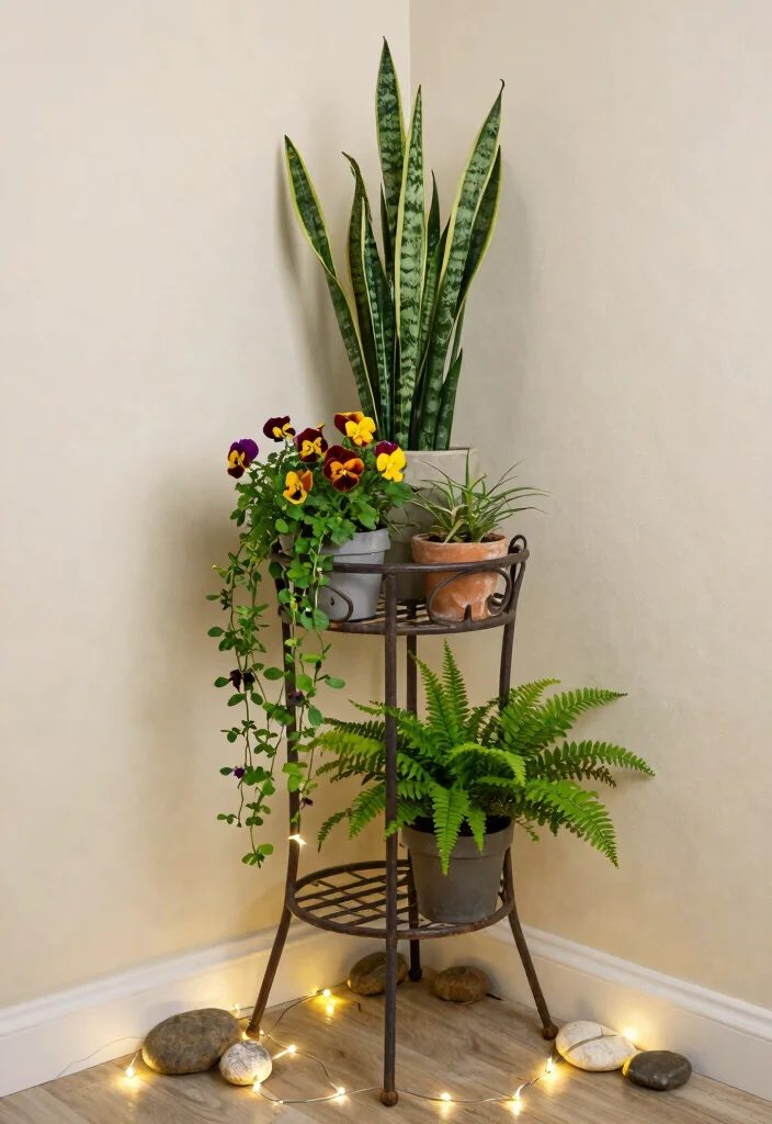 7 Classic Vintage Wrought Iron Plant Stand Ideas for Small Space Gardening 3. Corner Displays for Maximizing Space 0