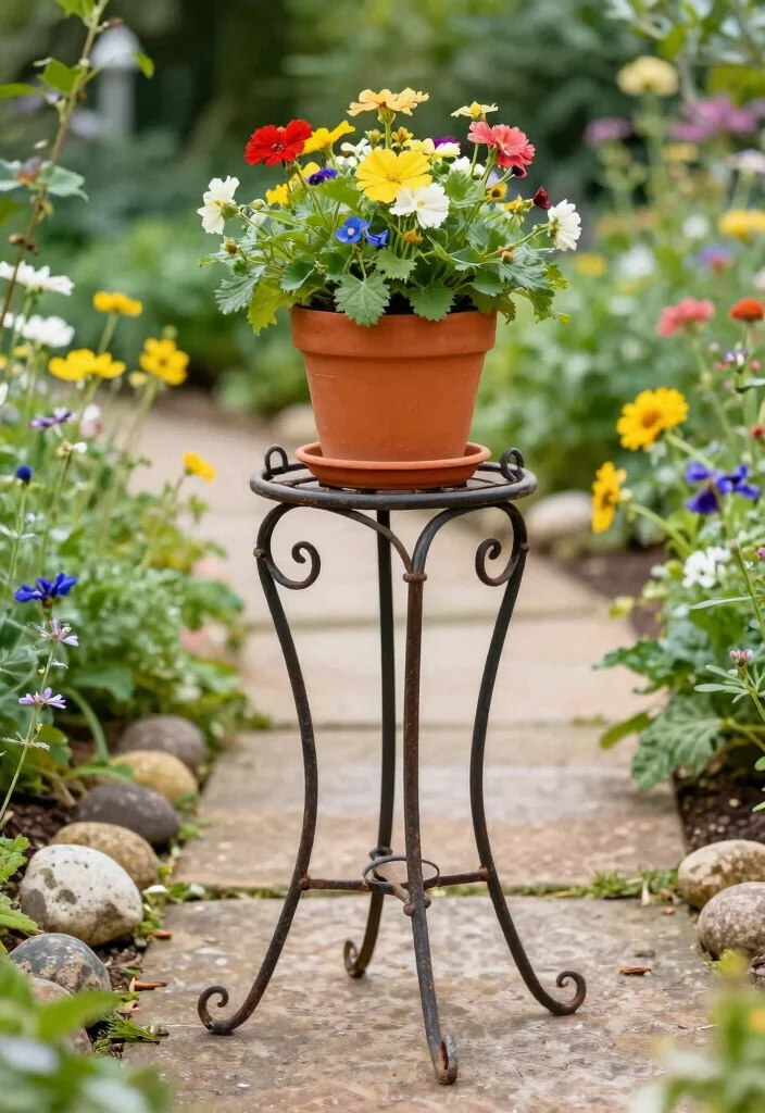7 Classic Vintage Wrought Iron Plant Stand Ideas for Small Space Gardening 5. Vintage Plant Stand as a Garden Art Piece 0
