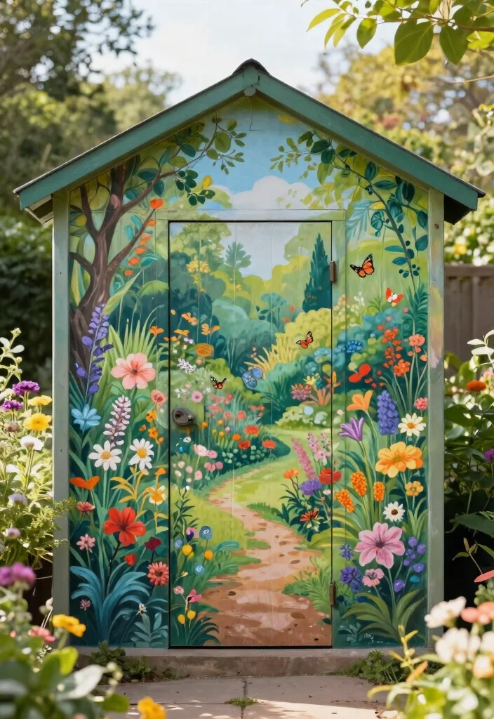7 Creative Garden Shed Mural Ideas to Add Artistic Flair 6. Garden Scene 0