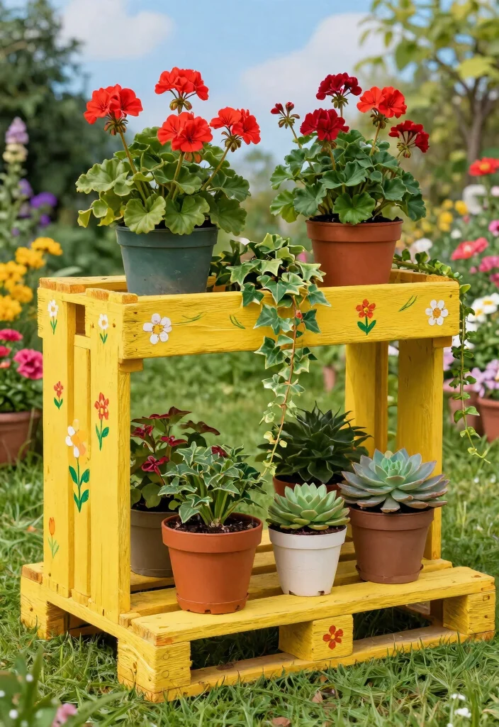 7 Creative Painted Plant Stand Ideas for a Fresh Look 1. Whimsical Wooden Pallet Stand 0