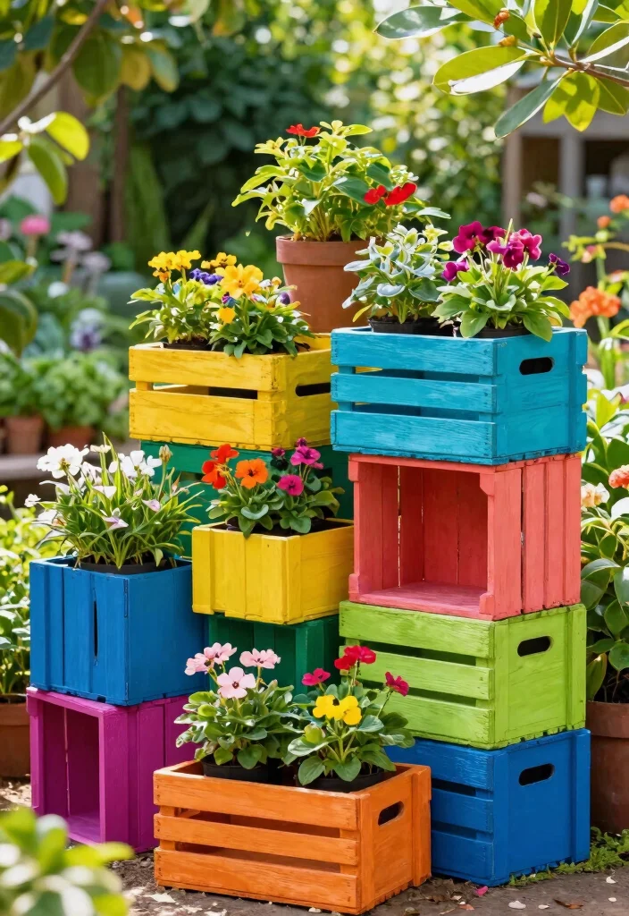 7 Creative Painted Plant Stand Ideas for a Fresh Look 4. Colorful Stacked Crates 0