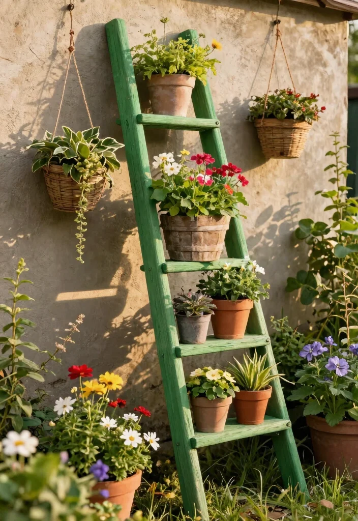 7 Creative Painted Plant Stand Ideas for a Fresh Look 5. Upcycled Ladder Stand 0