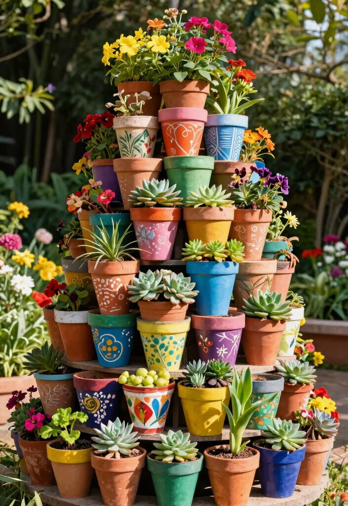7 Creative Painted Plant Stand Ideas for a Fresh Look 6. Terracotta Pot Tower 0