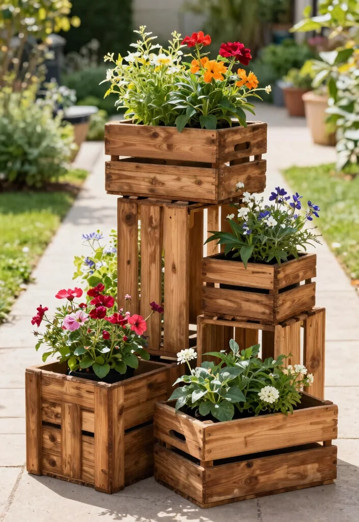 7 Creative Painted Plant Stand Ideas for a Fresh Look 7. Recycled Wine Crates Stand 0