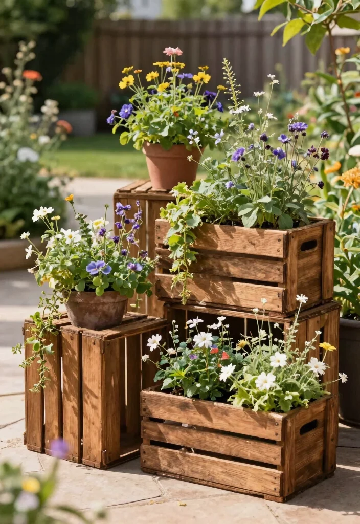 7 Dreamy Boho Outdoor Planter Ideas for a Relaxed Vibe 3. Vintage Wooden Crates 0