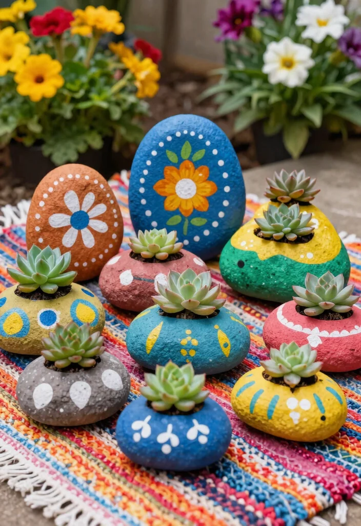 7 Dreamy Boho Outdoor Planter Ideas for a Relaxed Vibe 7. Painted Rocks as Mini Planters 0