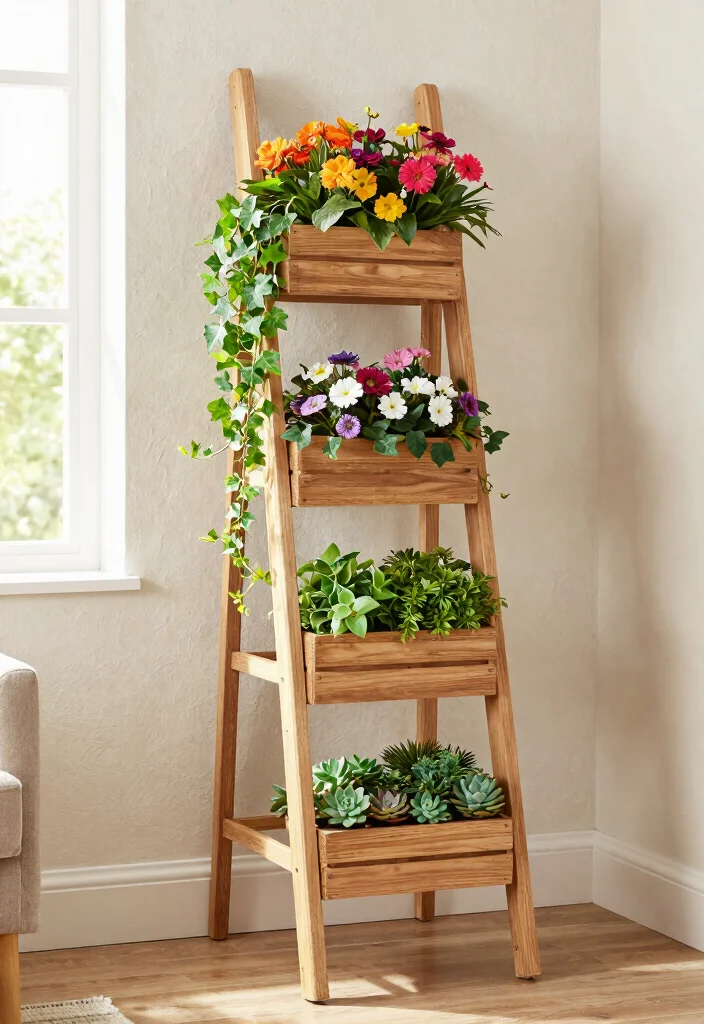 7 Efficient 3 Tier Plant Stand Ideas for Your Urban Jungle 3. Vertical Ladder Plant Stand 0