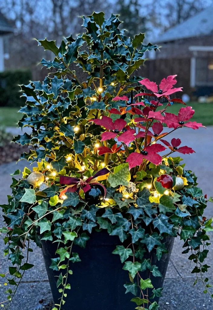 7 Festive Winter Planter Ideas for Holiday Cheer 5. Festive Foliage 0