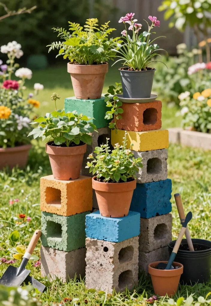 7 Genius Cinder Block Plant Stand Ideas DIY Style 1. Stacked Cinder Block Tower 0