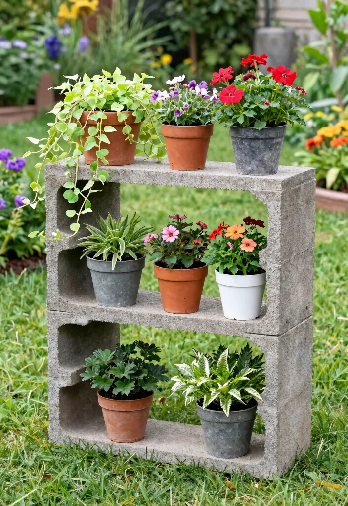 7 Genius Cinder Block Plant Stand Ideas DIY Style 2. Cinder Block Shelf Planter 0