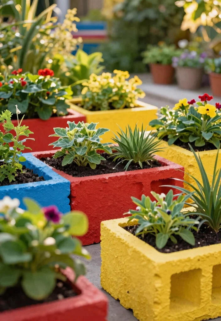 7 Genius Cinder Block Plant Stand Ideas DIY Style 5. Colorful Cinder Block Planters 0