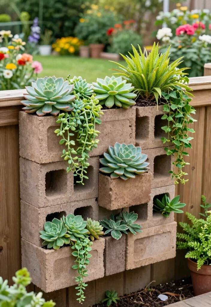 7 Genius Cinder Block Plant Stand Ideas DIY Style 7. Cinder Block Vertical Wall Planters 0