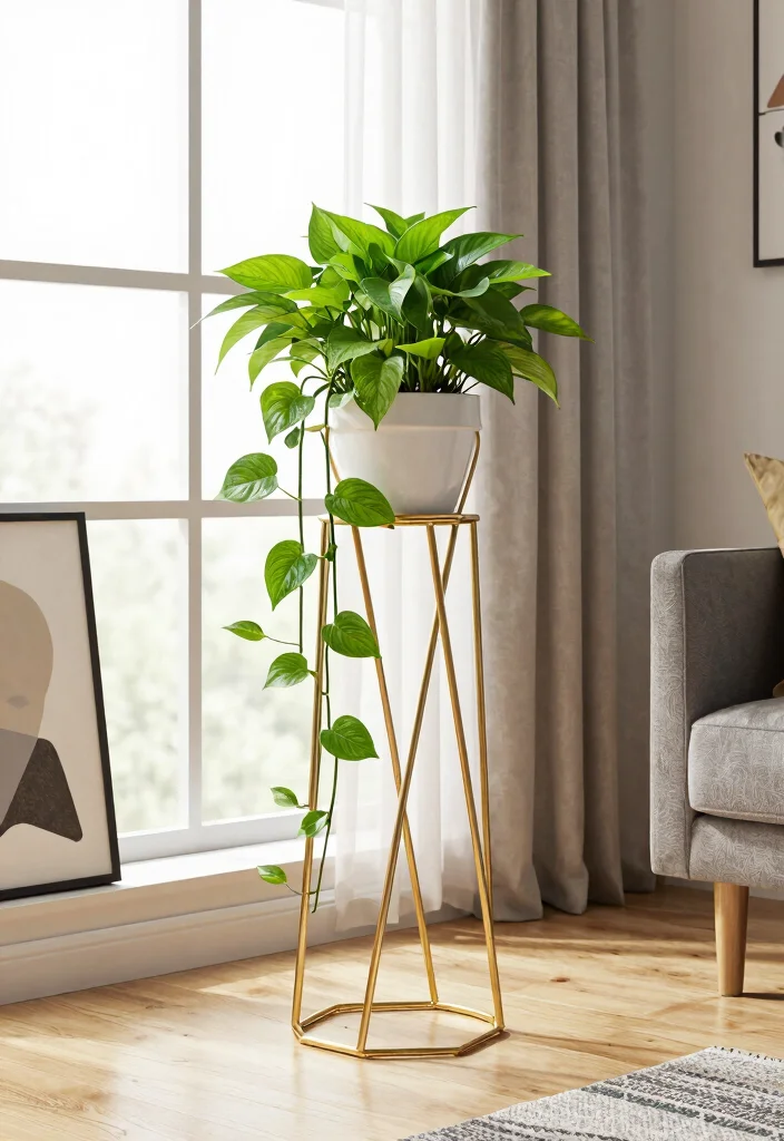 7 Luxury Gold Plant Stand Ideas for a Glamorous Look 1. Geometric Gold Plant Stand 0