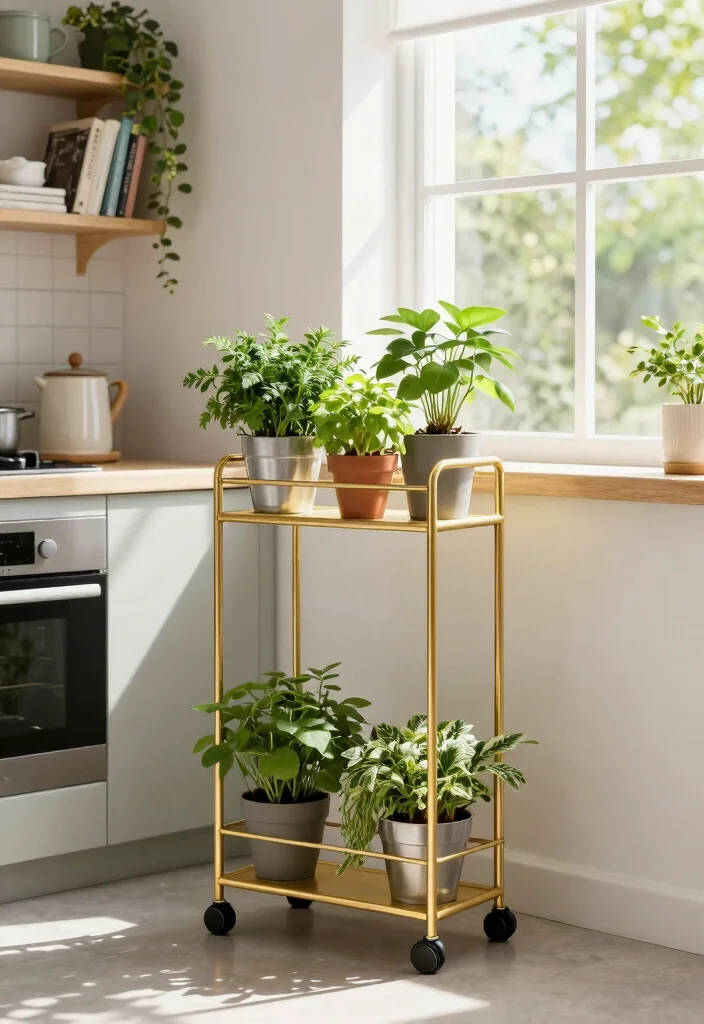 7 Luxury Gold Plant Stand Ideas for a Glamorous Look 6. Rolling Gold Plant Stand 0