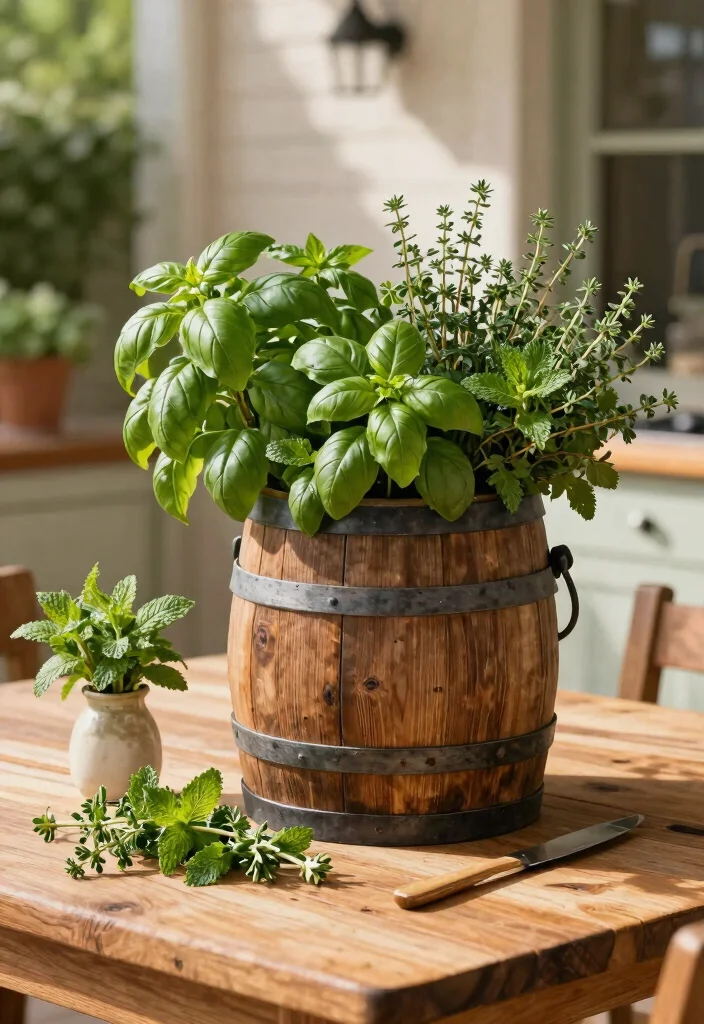 7 Rustic Outdoor Barrel Planter Ideas for Country Style 3. Herb Spice Barrel Planters 0