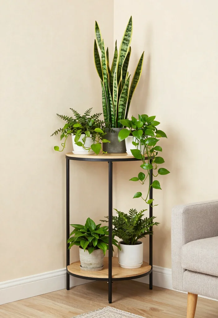 7 Sleek Half Moon Plant Stand Ideas for Wall Display 3. Corner Half Moon Plant Stand 0