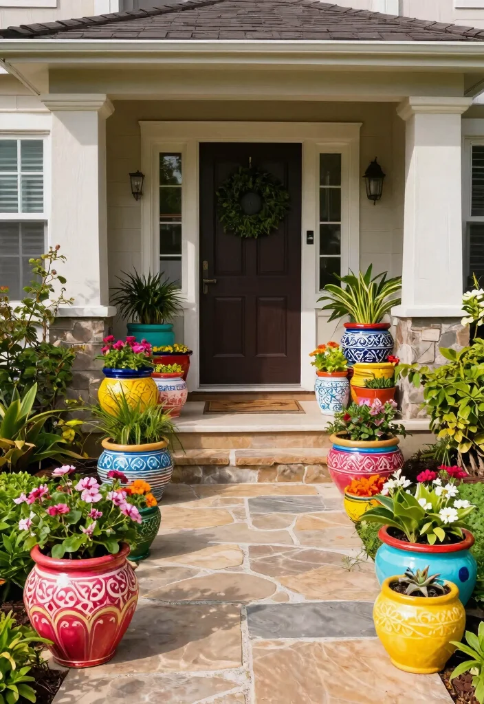 7 Sleek Tall Planter Ideas for Outdoor Entrance Designs 4. Colorful Ceramic Planters 0
