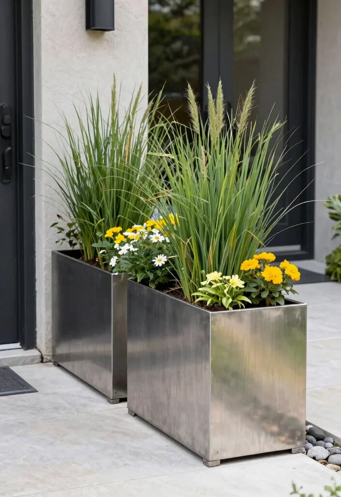7 Sleek Tall Planter Ideas for Outdoor Entrance Designs 5. Metal Planter Boxes 0