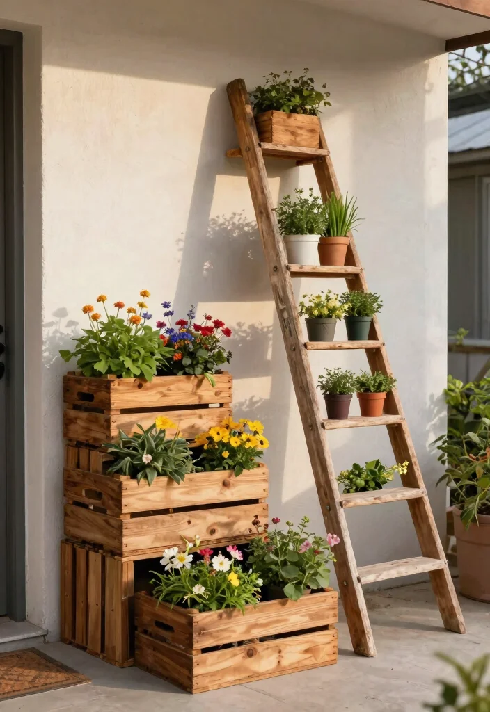 7 Sleek Tall Planter Ideas for Outdoor Entrance Designs 7. Repurposed Materials for Eco Friendly Planters 0