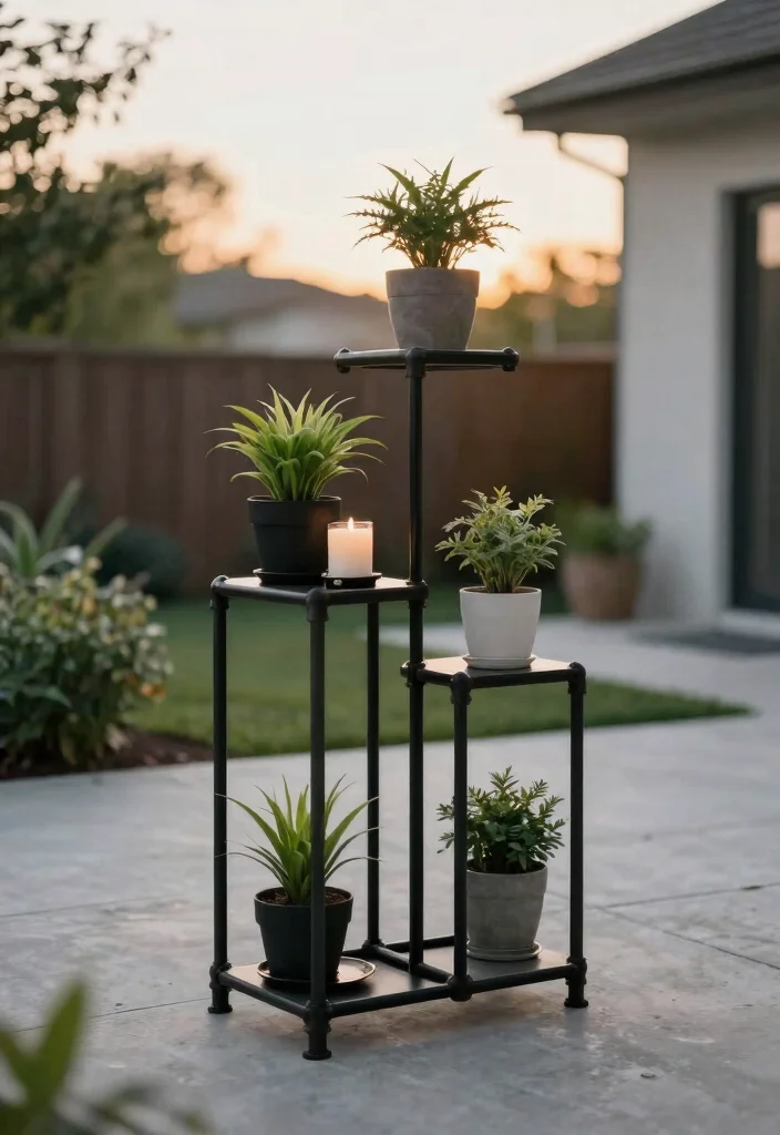 7 Smart DIY Candle Holder Plant Stand Ideas to Try 3. Metal Pipe Plant Stand 0