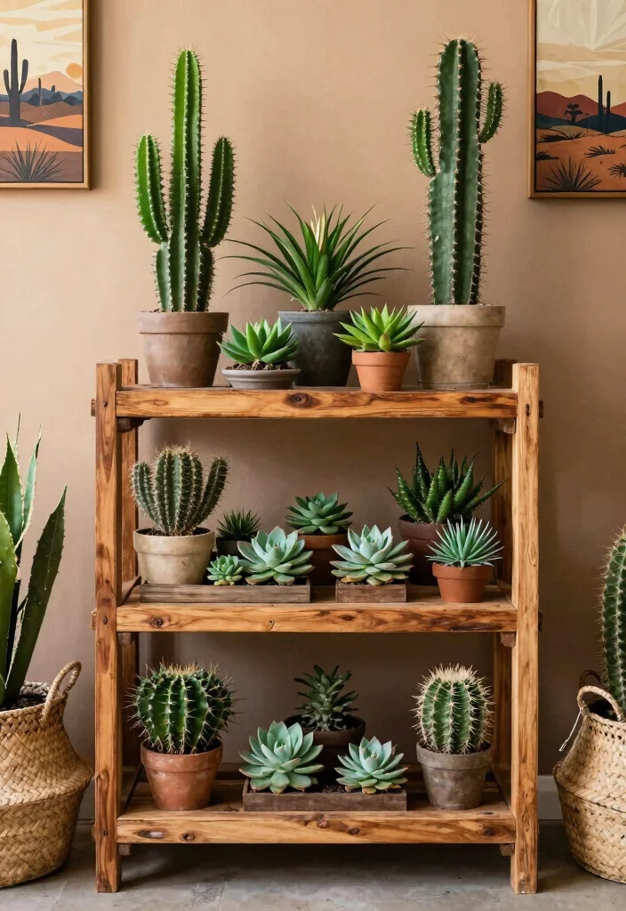 7 Unique Cactus Plant Stand Ideas Desert Style 1. Rustic Wooden Plant Stand 0
