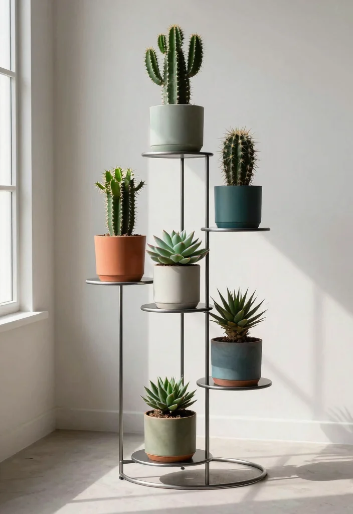 7 Unique Cactus Plant Stand Ideas Desert Style 2. Modern Geometric Stand 0