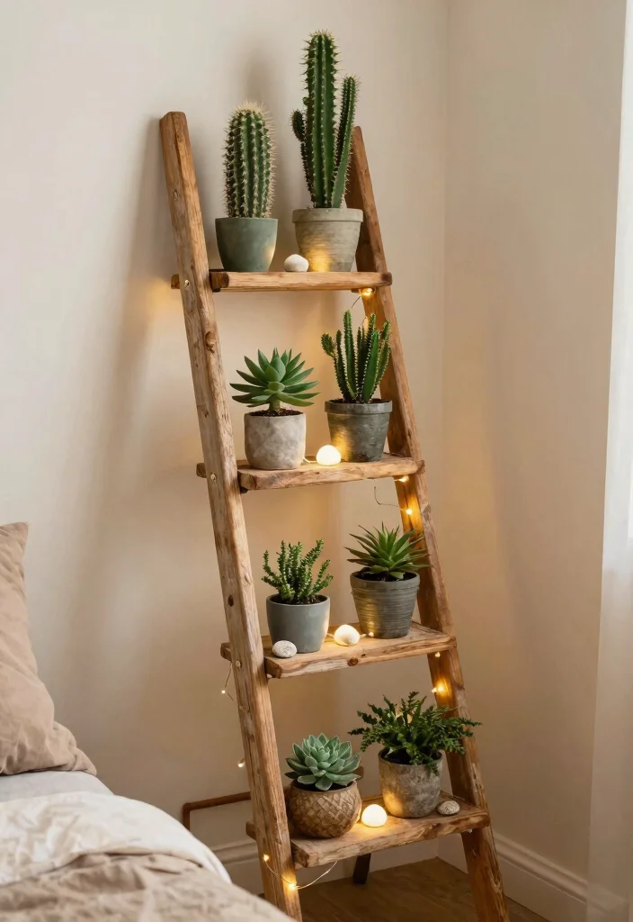 7 Unique Cactus Plant Stand Ideas Desert Style 3. DIY Ladder Plant Stand 0