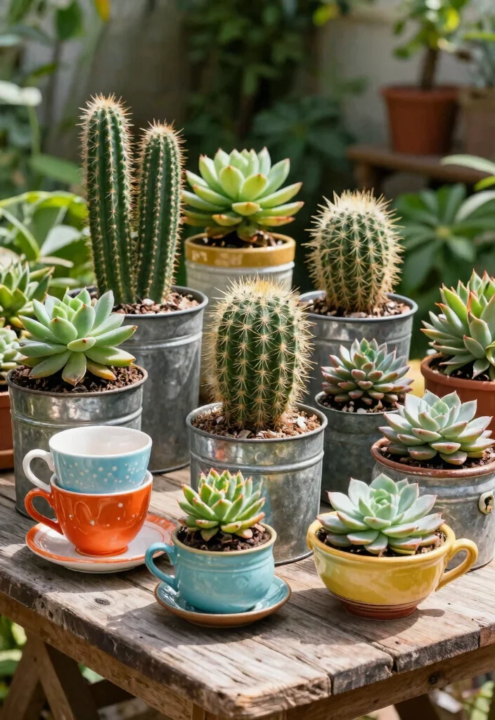 7 Unique Cactus Planter Ideas Outdoor Desert Style 5. Repurposed Vintage Containers 0