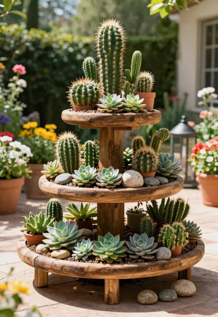 7 Unique Cactus Planter Ideas Outdoor Desert Style 7. Tiered Plant Stands 0