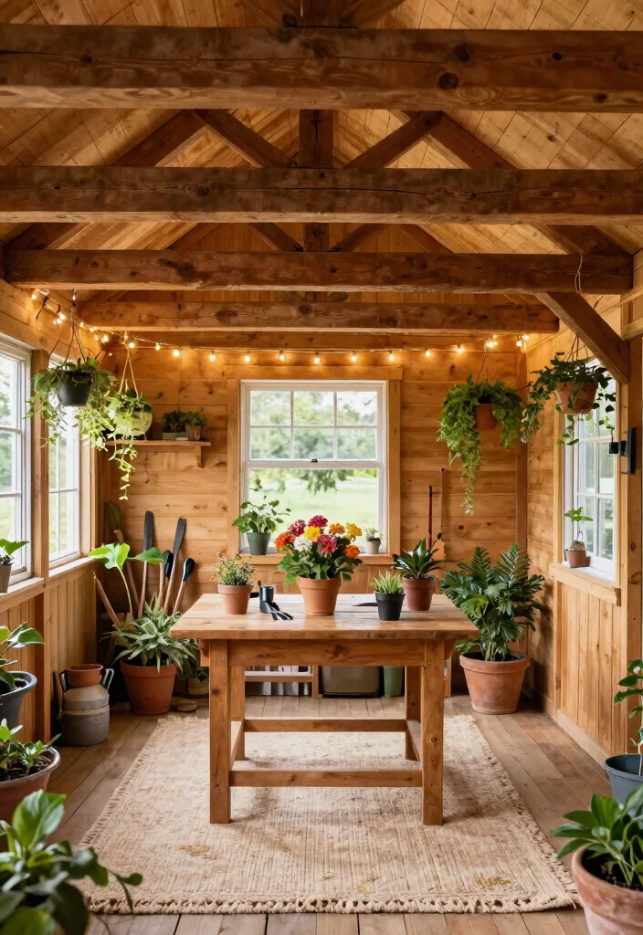 7 Unique Garden Shed Ceiling Ideas for a Finished Look 1. Rustic Wood Beams 0