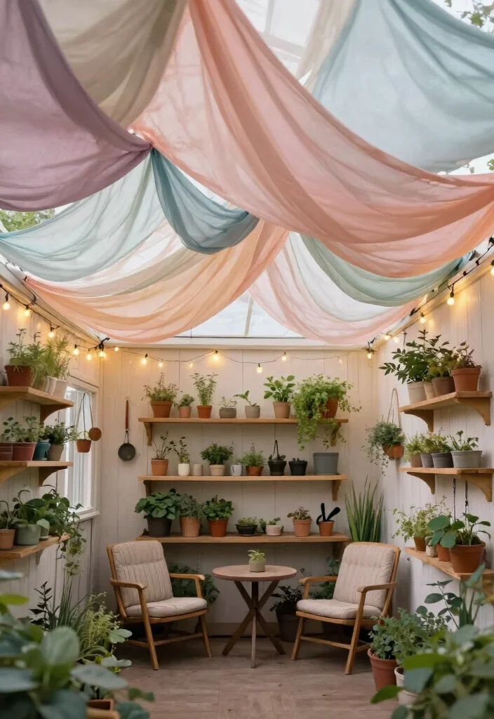7 Unique Garden Shed Ceiling Ideas for a Finished Look 6. Fabric Draping 0
