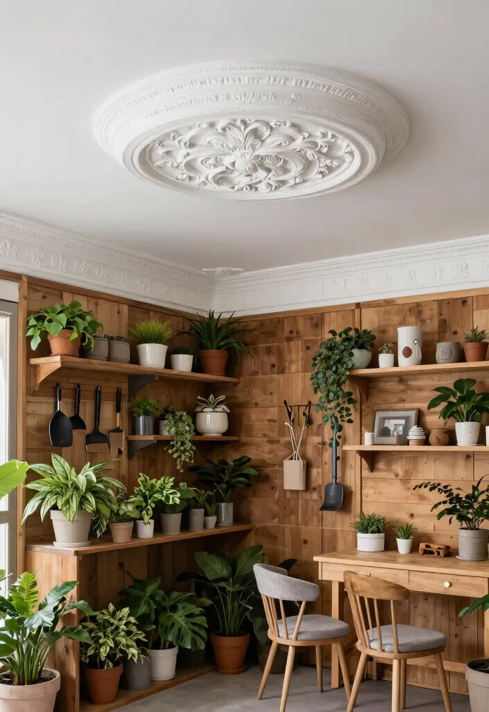 7 Unique Garden Shed Ceiling Ideas for a Finished Look 7. Ceiling with Decorative Molding 0