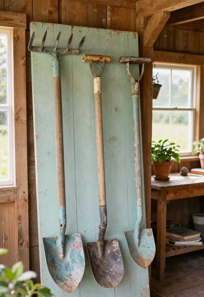 9 Aesthetic Garden Shed Decorating Ideas for a Cozy Vibe 1. Vintage Garden Tools Display 0