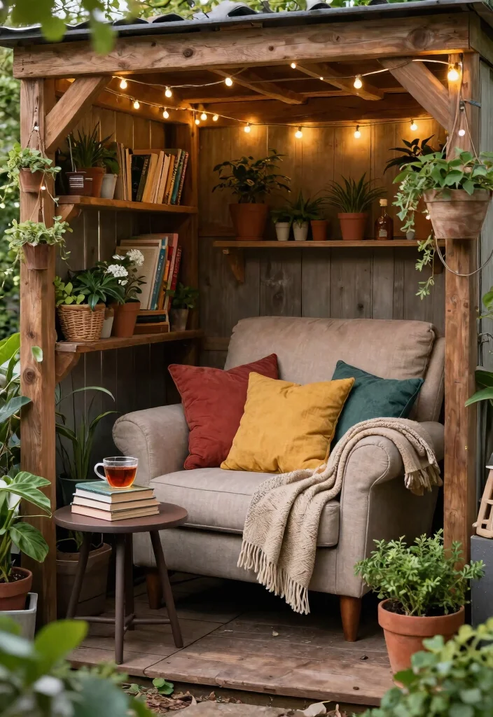9 Aesthetic Garden Shed Decorating Ideas for a Cozy Vibe 2. Cozy Reading Nook 0