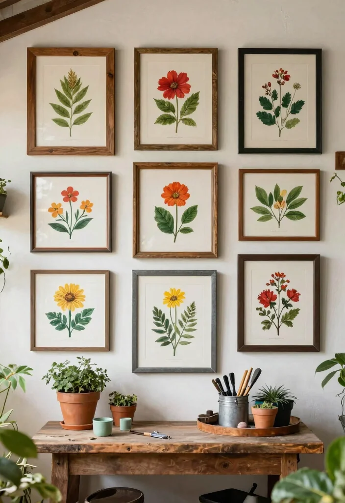 9 Aesthetic Garden Shed Decorating Ideas for a Cozy Vibe 4. Botanical Wall Art 0