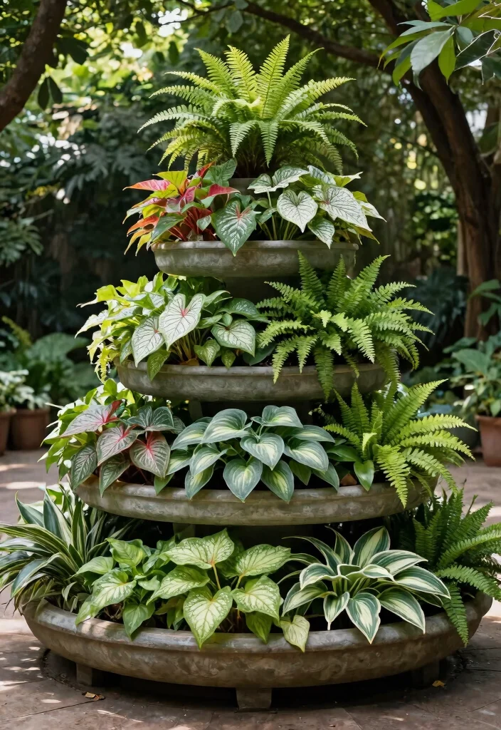9 Best Outdoor Shade Planter Ideas for Darker Corners 3. Tiered Planters for Depth and Dimension 0