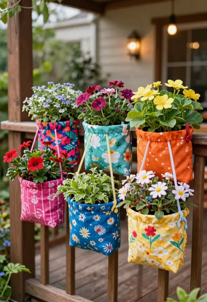 9 Charming Hanging Planter Ideas Outdoor Spaces Need 9. Colorful Fabric Planters 0