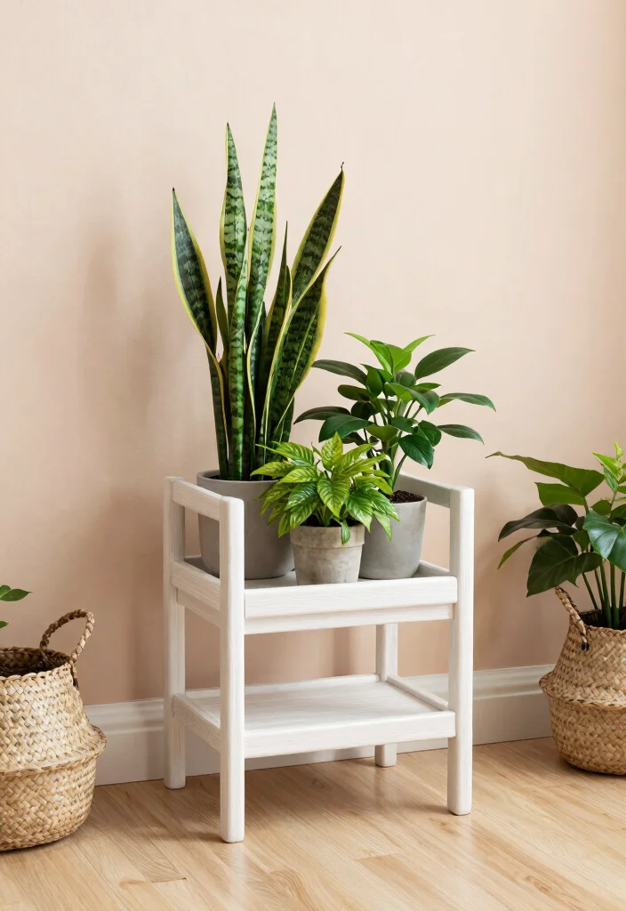 9 Clean White Plant Stand Ideas for a Modern Interior 2. Minimalist Wooden Stand 0