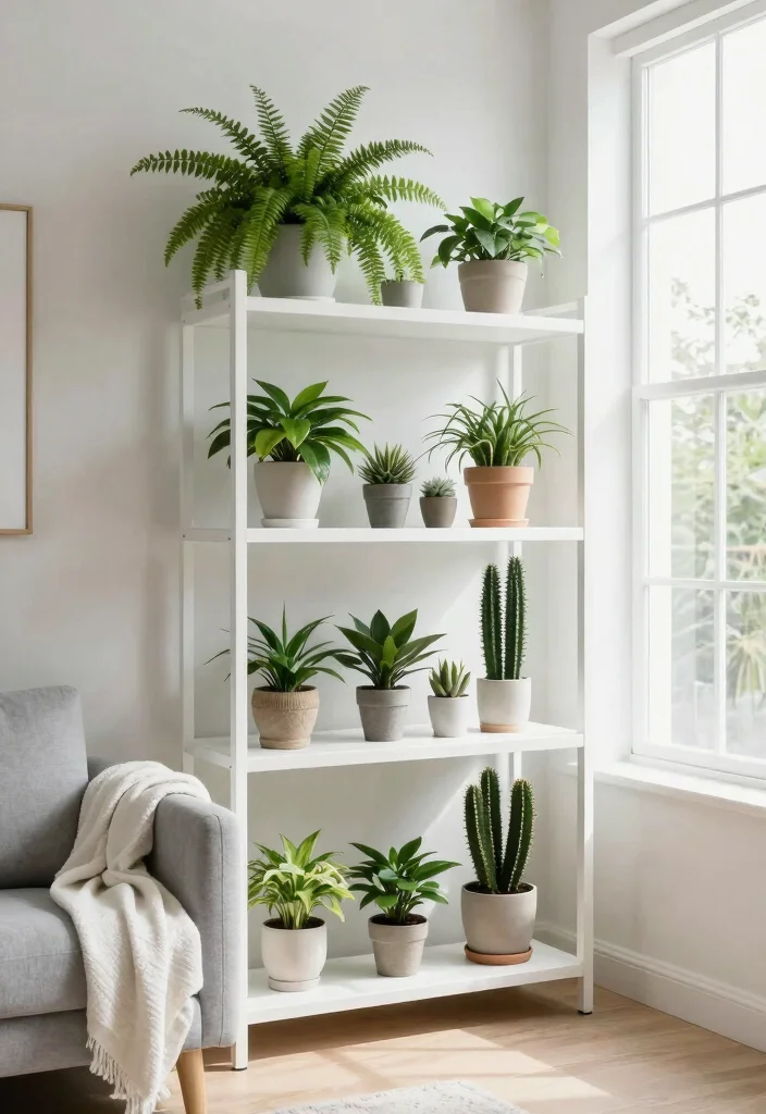 9 Clean White Plant Stand Ideas for a Modern Interior 4. Multi Level Plant Shelf 0