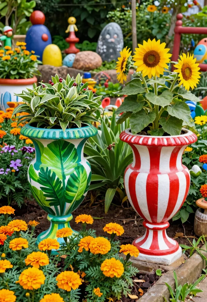 9 Elegant Outdoor Urn Planter Ideas Classic Styles 4. Whimsical Painted Urns 0