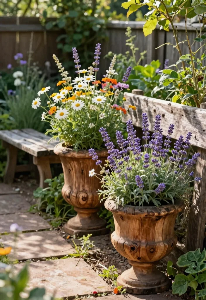 9 Elegant Outdoor Urn Planter Ideas Classic Styles 5. Rustic Wooden Urns 0