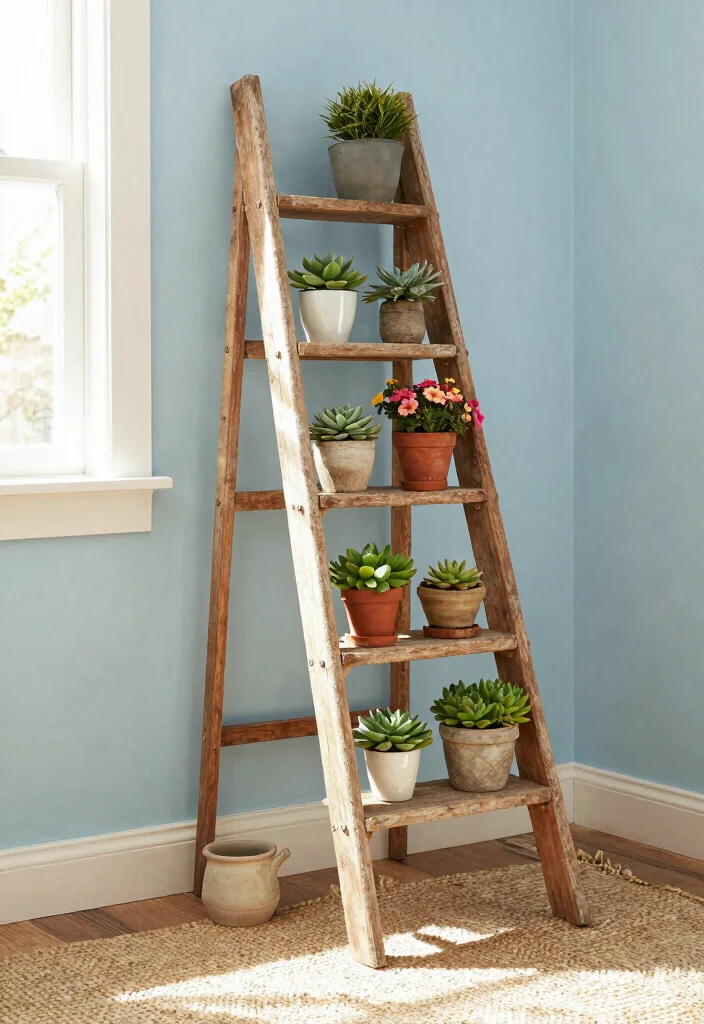 9 Elegant Victorian Plant Stand Ideas for a Formal Look 3. Vintage Ladder Plant Stand 0