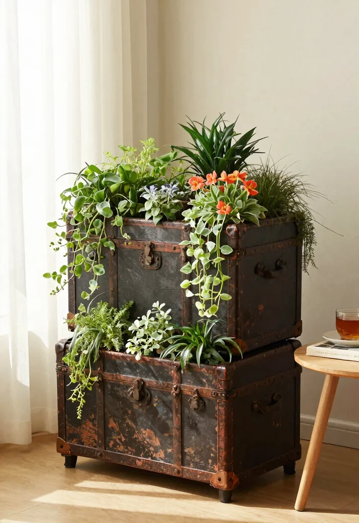 9 Elegant Victorian Plant Stand Ideas for a Formal Look 6. Vintage Trunks and Boxes 0