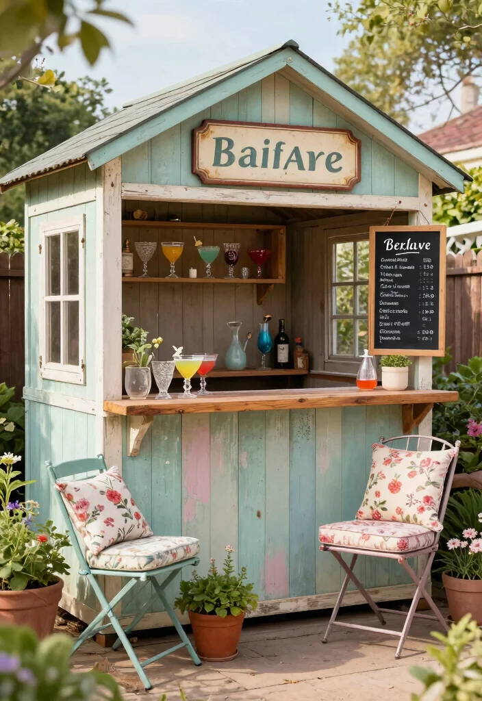 9 Fun Garden Shed Bar Ideas for the Ultimate Summer Party 1. Vintage Chic Shed Bar 0