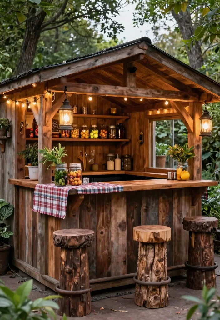 9 Fun Garden Shed Bar Ideas for the Ultimate Summer Party 3. Cozy Rustic Cabin Bar 0