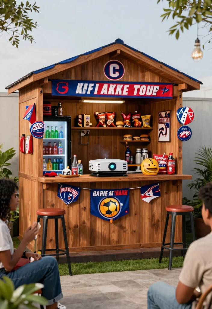 9 Fun Garden Shed Bar Ideas for the Ultimate Summer Party 8. Sports Fanatic Bar 0