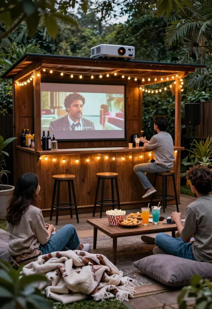 9 Fun Garden Shed Bar Ideas for the Ultimate Summer Party 9. Movie Night Bar 0