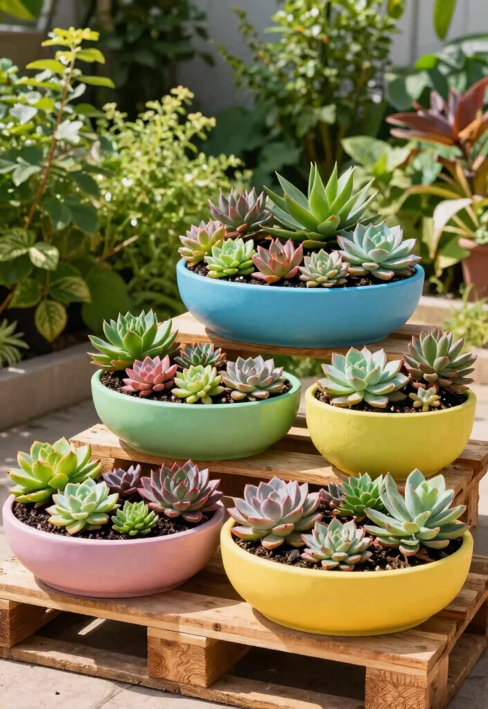 9 Practical Shallow Planter Ideas for Outdoor Succulents 1. Tiered Shallow Planters for Vertical Interest 0