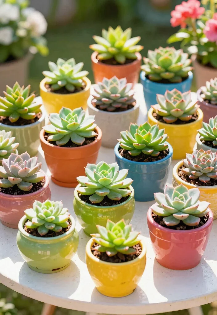 9 Practical Shallow Planter Ideas for Outdoor Succulents 3. Shallow Container Gardening with Colorful Pots 0