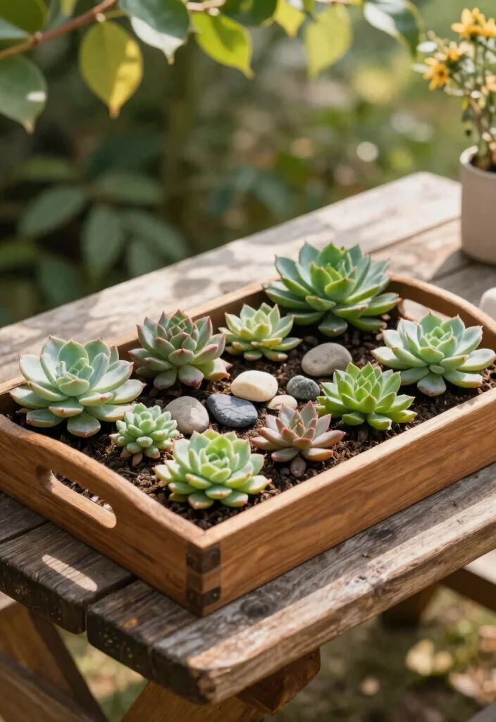9 Practical Shallow Planter Ideas for Outdoor Succulents 5. Rustic Wooden Trays for Natural Appeal 0